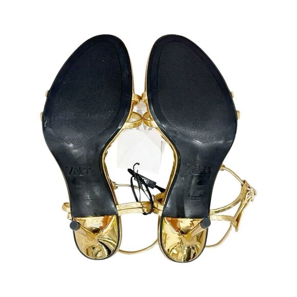 NWT ZARA Ankle Strap Heeled Metallic Sandals in Gold - Picture 5 of 5